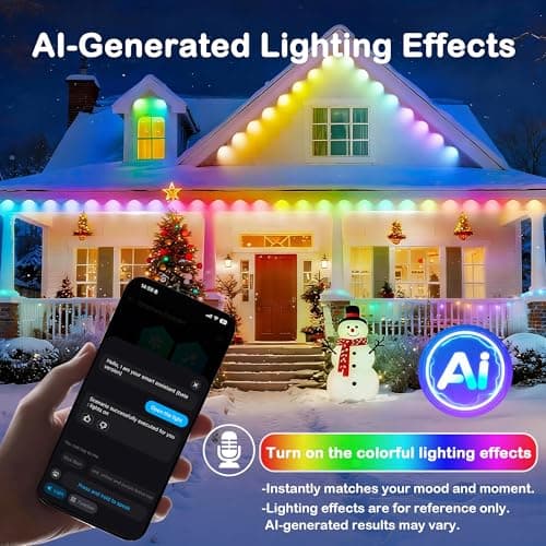 Permanent Outdoor Lights for House, 100ft with 60 RGB+IC LED Eave Lights, 66 Scene Modes, AI Smart Control, IP67 Waterproof for Christmas Holiday Daily Lighting, Works with Alexa, Google Assistant - Thumbnail 5