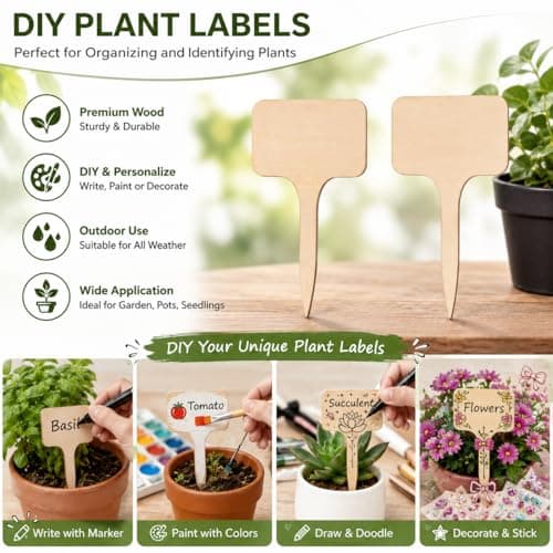 JIAANNING Plant Labels for Outdoor Garden Waterproof, 17 Pack T-Type Garden Markers Sign, Funny Wooden Plant Labels for Seedling Potted Herbs Flowers Vegetables, Plant Identification Stakes (Funny) - Thumbnail 4