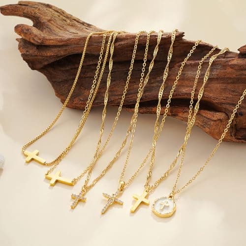 Fezodo Easter Gifts for Teens Cross Necklace - 18K Gold Plated Cross Pendant Necklace Kids Valentines Day Gifts for School Baptism Religious Faith Jewelry - Thumbnail 6