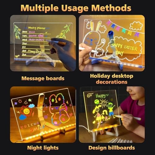 Kids Neon LED Acrylic Drawing Board, 5.9x5.9 Inch Dry Erase Doodle Pad - Thumbnail 4