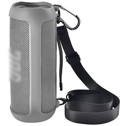 Silicone Case for JBL FLIP 6 Waterproof Portable Bluetooth Speaker, Gel Soft Skin Rubber Cover, Travel Carrying Storage Bag Pouch with Shoulder Strap and Carabiner - Grey - Image 1
