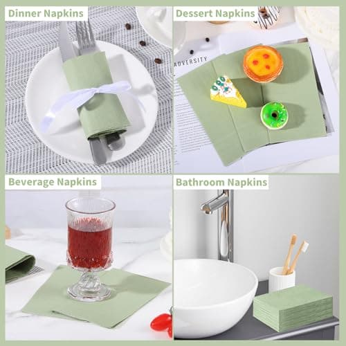 NatNarr 60 Pcs Sage Green Napkins Disposable Easter Sage Green Dinner Napkin Decorative Guest Bathroom Napkins Green Napkin for Wedding, Baby Shower, Bathroom, Kithchen - Thumbnail 6