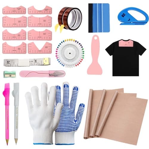 Sublimation Shirt Tool Kits, 8 T Shirt rulers, 3 Pack Teflon Sheet for Heat Press 12 x 16in, Heat Resistant Gloves with Silicone Bumps, 2 Rolls Heat Resistant Tape - Image 1