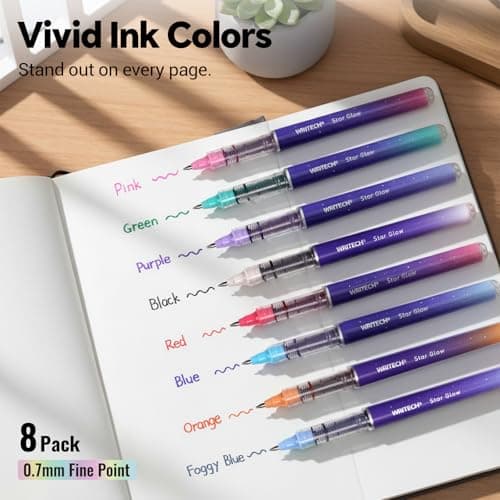 WRITECH Liquid Ink Rollerball Pens: 8ct Assorted Colors Fine Point Tip 0.7mm Roller Ball Rolling Pen for Smooth Writing Coloring Drawing Journaling No Bleed & Smear &Smudge Multi Colored - Thumbnail 2