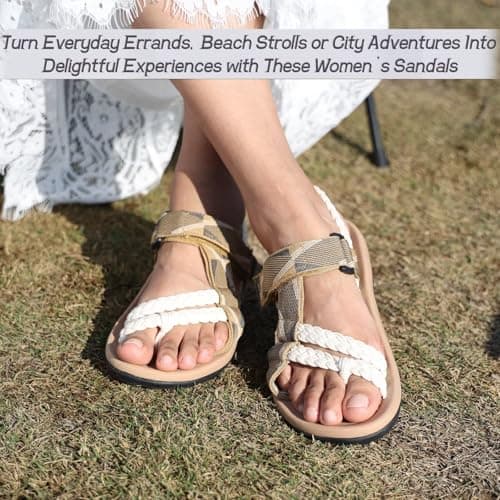 MEGNYA Soft Camping Travel Summer Waterproof Walking Shoes with Arch Support for Women, Comfortable Casual Adventure Hiking Sandals Outdoor Water Lightweight Beige Size 10 - Thumbnail 6