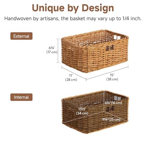 StorageWorks Pantry Baskets, Willow Storage Baskets for Organizing, Shelves, Pantry Organizers and Storage, Brown, 15"L x 11"W x 6 ¾"H - Thumbnail 2