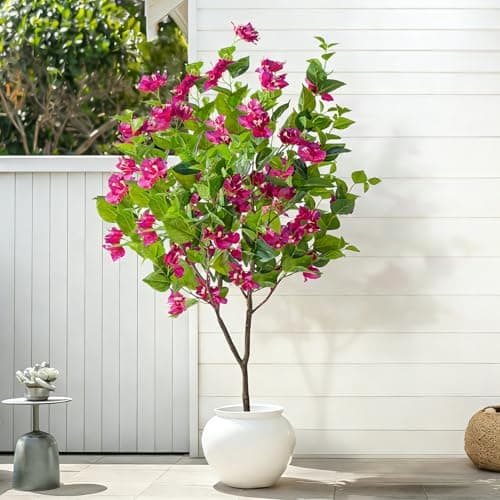 Erimda 4FT Artificial Bougainvillea Tree Artificial Tree Tall Potted Fake Bougainvillea Trees for Outdoor Indoor Lifelike Potted Faux Plants with Wood Trunk and Flowers Office Wedding Home Decor - Thumbnail 4
