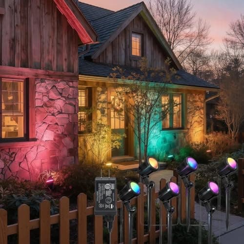 LightSeek New Year Spotlight Outdoor, Color Changing LED Landscape Lights with APP & Remote Control, Waterproof Spotlights for for Yard Garden Path House Christmas Decoration Outside Tree, 6 in 1 - Image 1