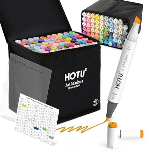 HOTU Alcohol Markers Brush Tip -60 Virant Colors Daul Tips Art Markers Set, for Artist Adults Coloring Illustrations, with Seamless Blending, Colorless Blender, Anti-Bleeding Pad, &Premium Ink - Image 1
