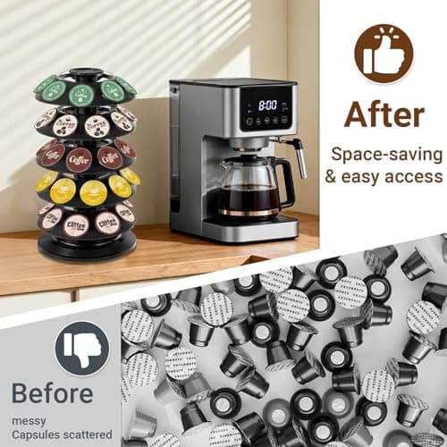 TOMSHUB K Cup Holder, Coffee Pod Holder for Keurig Pods - 40 Capsule Spinning Organizer with 360° Turntable, Also Fits Nescafé Dolce Gusto Pods, Space Saving for Kitchen Counter & Office - Thumbnail 5