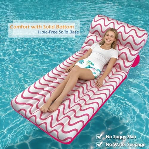 Jasonwell Inflatable Pool Float Adult - Ultra-Comfort Soft Fabric Pool Floaties Lounge Floats Floating Chair Raft with Adjustable Backrest Air Water Lounger Tanning Float for Pool Beach Party (Wave) - Thumbnail 4