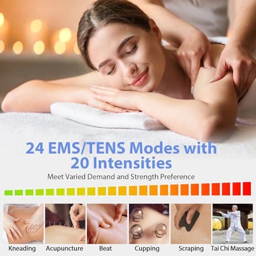 TEC.BEAN 24 Modes Tens Unit Muscle Stimulator, Rechargeable Tens Machine with 8 Electrode Pads (American Gel), Electric Pulse Massager for Pain Relief Therapy（Blue） - Thumbnail 4