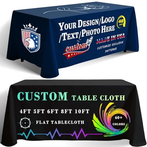 YINJIEYIN Customized Table Cloth with Logo 4FT 5FT 6 FT 8 FT 10 FT Table for Business Tradeshow Events School Company Shop Welfare Organization Church Anniversary Decoratio (10 FT)