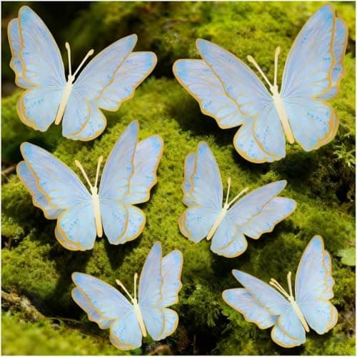 Giant 3D Metallic Gold Butterfly Wall Decor, 10"-20" Oversized Hollow-Out Paper Butterflies for Wedding Backdrop, Storefront Display & Luxury Nursery Art (Blue) - Image 1