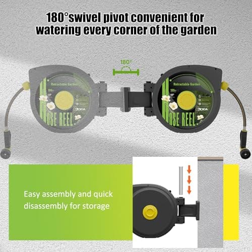 Aokia Retractable Garden Hose Reel, 1/2 in x 100 ft Wall Mounted Heavy Duty Garden Hose Reel with 9 Patterns Nozzle, Any Length Lock, Auto Return System and 180°Swivel Bracket - Thumbnail 2