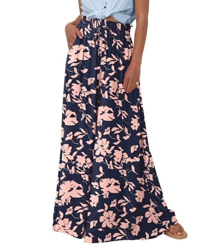 BTFBM Women Casual High Waist Wide Leg Pants 2026 Spring Summer Long Palazzo Pants Pocket Lounge Beach Vacation Clothes(Print Navy Pink, Medium) - Image 1