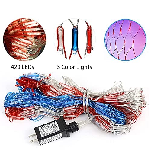 MINIAO American Flag Lights, 420 Super Bright Lighted American Flag Net Light Waterproof US Flags String Light for Independence Day July 4th, Home,Yard, Garden Patio Yard Holiday Decoration - Thumbnail 5