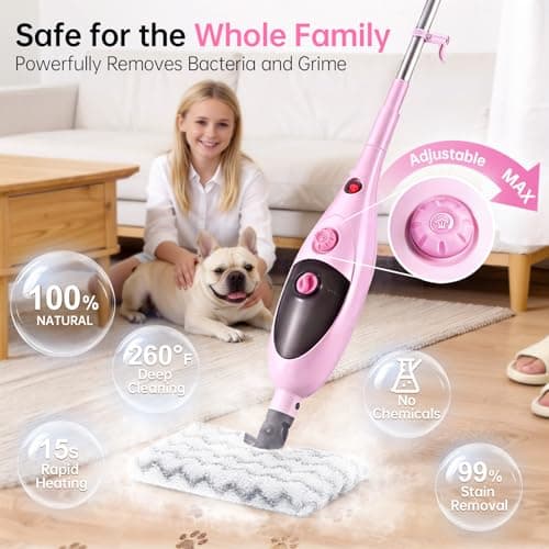12-in-1 Adjustable Steam Mop & Detachable Handheld Steam Cleaner, 400ML Tank, Safe for Hardwood, Sealed Floors, Marble, Laminate, Stone & Tile - Thumbnail 2