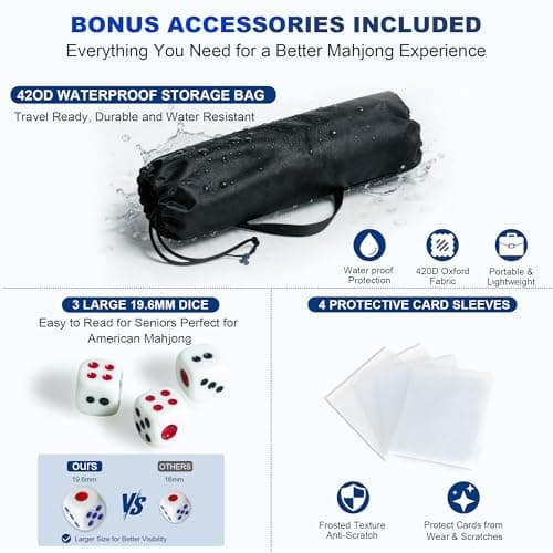 American Mahjong Racks with Pushers Complete Accessories Set, 4 Clear Acrylic Mahjong Racks, 4 Card Sleeves, 3 Large 19.6mm Dice, 420D Waterproof Storage Bag, Mahjong Accessories for American Mahjong - Thumbnail 3