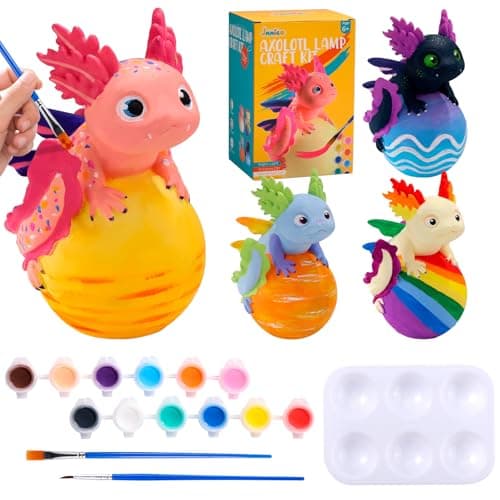 JMMICO Paint Your Own Axolotl Lamp Kit, Axolotl Crafts Night Light, Arts and Crafts for Kids Ages 4-8, Easter Basket Stuffers, Easter Gifts for Girls Boys 6 7 8 9 10 11 12 Years Old 【Upgraded Paints】 - Image 1