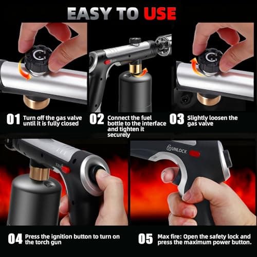 Powerful Propane Torch Gun，Flame Thrower Gun With One-Touch Max Fire, Kitchen Cooking Torch with a Safety Lock,Kitchen Torch Gun for Campfire，Grill, Sous Vide, BBQ (Tank Not Included) - Thumbnail 6