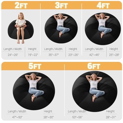 Homguava 5FT Bean Bag Chairs for Adults Teardrop BeanBag Chair Comfy Memory Foam Bean Bags Two-Tone Distressed Velvet&Corduroy Washable Cover for Living Room, Home (Corduroy, Black) - Thumbnail 2