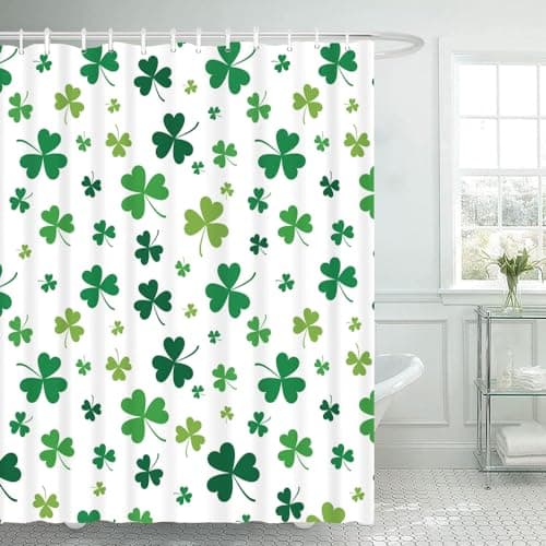 Lofaris St.Patrick's Day Shower Curtain for Bathroom Decor Spring Irshi Traditional Shamrocks Leaves Pattern Bathroom Decoration Washable Bathroom Decor Set with Hooks 72x72 Inches - Image 1