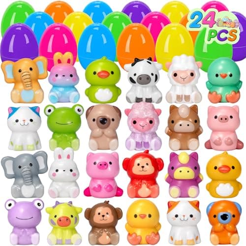 CHMYWJ 24 PCS Prefilled Easter Eggs with Toys Slow Rising Squishy Toys Easter Basket Stuffers for Toddler Easter Gifts for Kids, Squishies Easter Toys for Toddlers, Easter Egg Hunt - Image 1