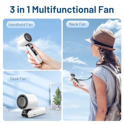 Lerat Portable Handheld Turbo Fan, 5 High-Speed Wind, Battery Operated, Up to 12H Runtime, 3 IN 1 Hand Fan with LED Display & Flashlight, Personal Cooling Fan for Travel, Outdoor, Beach Essentials - Thumbnail 4