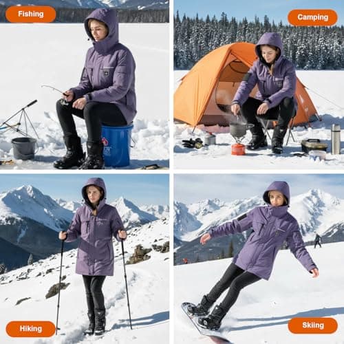 Brimekey Graphene Heated Jacket for Women, Fast Charge 20000mAh Large Capacity, Women's Heated Jacket with Fleece Lining, 6 Heating Zones Windproof Waterproof Soft Shell Hoodie Jackets Skiing Hunting - Thumbnail 2