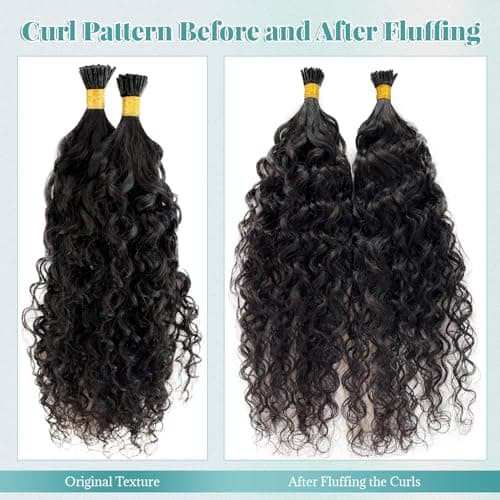 Licoville Human Hair I Tip Extensions Water Wave 12 Inch 100 Strands, Silky Soft Cold Fusion Wet and Wavy I Tip Extensions Real Remy Hair for Natural, Voluminous Look, #1B Natural Black Color - Thumbnail 6