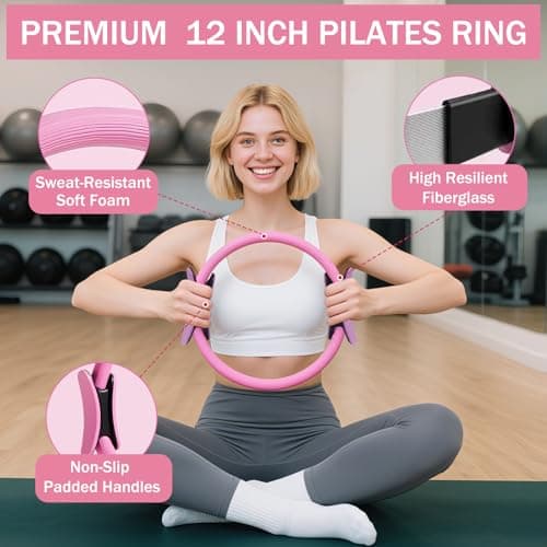 Floranis Pilates Essentials Kit at Home, Ring and Ball Pilate Workout Equipment Set for Women, Magic Circle with 5 Resistance Bands Premium Accessories Kits for Starter Toning Workouts - Thumbnail 2