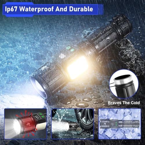 JAY-PARK Flashlights High Lumens, Rechargeable Flashlight 100000 Lumens with Magnetic, Bright Flash Light 9 Modes with 5000 mAh Battery, Tactical Flashlight for Camping, Hiking, Dog Walking - Thumbnail 6