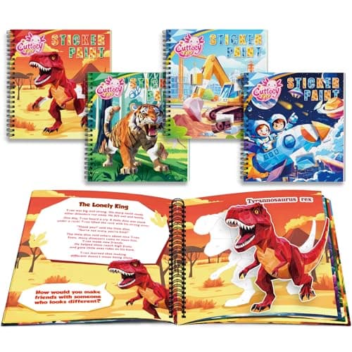 CutteeyFyry 4PCS Paint by Sticker Book for Kids Ages 4-8 - Sticker by Number Activity Books with Stories for Toddlers 2-4 | Travel Airplane Car Toys, Screen-Free Puzzle Gift for Girls Ages 3-5 4-6 6-8 - Image 1