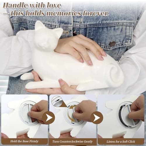 COSOWO Lying Cat Cremation Urn for Cats, White Ceramic Pet Memorial Urn for Cat Ashes, Keepsake Urn for Loss of Beloved Cat, Cat Remembrance Gift, White - Thumbnail 3