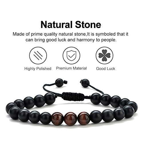 M MOOHAM Gifts for Dad Men - Beaded Lava Rock Stone Tiger Eye Adjustable Bracelets Retirement Gifts for Men Dad Who Want Nothing - Thumbnail 5