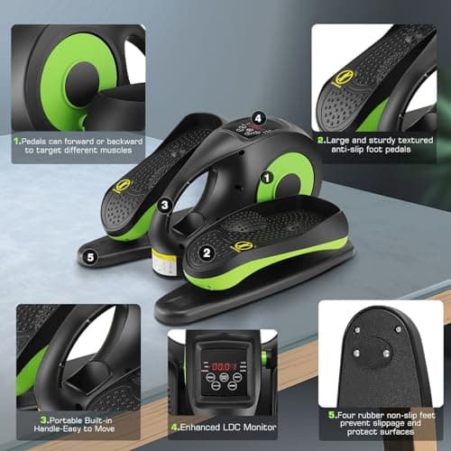 ANCHEER Under Desk Elliptical Machine - Quiet Pedal Exerciser for Seniors, Office & Home, Low-Impact Seated Leg Workout Equipment, Smart LCD Display, Remote Control(Black/Green) - Thumbnail 3