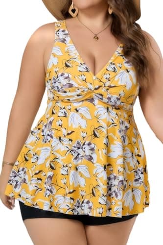 COCOPEAR Plus Size Swimsuit for Women Crossover Swim Dress 2 Piece Swimsuit for Women Tankini Bathing Suits - Image 1