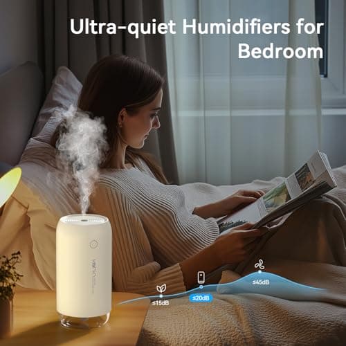 Portable Mini Humidifier, KQLKJ 350ml Small Cool Mist Humidifiers, USB Personal Desktop Humidifier for Bedroom Car Office Travel with Auto Shut-Off & 2 Mist Modes (White) - Thumbnail 5