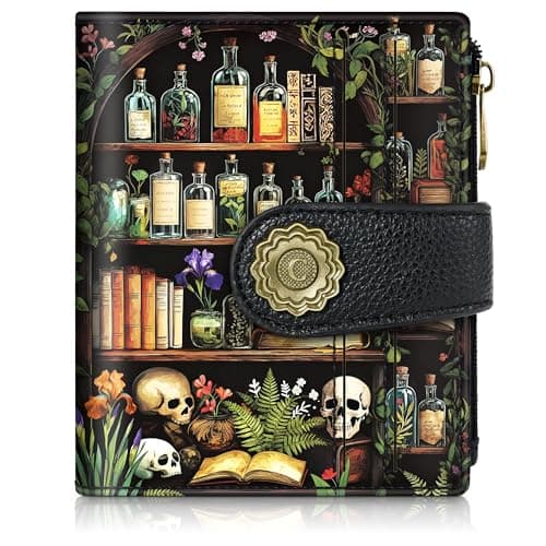 Chelmon Gothic Relic Small Wallet Woman RFID Blocking, PU Leather Bifold Credit Card Ladies Wallets with ID Window, Cute Zipper Coin Pocket Purse for Girls - Image 1