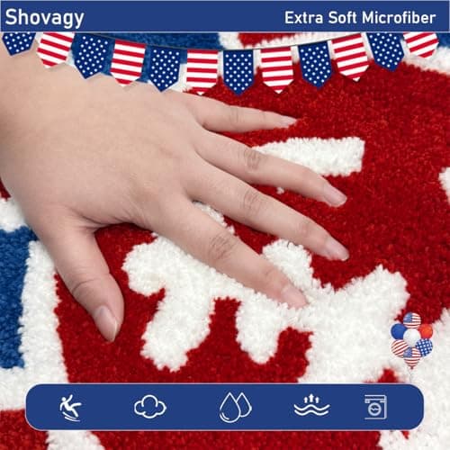 Shovagy Trippy Happy Face Rug 4th of July Bathroom Rugs Patriotic Independence Day Decor Carpet Tufted Quick Dry Non Slip Bath Mats Water Absorbent 2.6FT Red Blue White Bathroom Rugs - Thumbnail 6