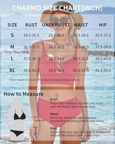Charmo Bathing Suit Tops Women Ribbed Bikini Top Padded Cutout Supportive Adjustable Spaghetti Swimwear Top Red XL - Thumbnail 6