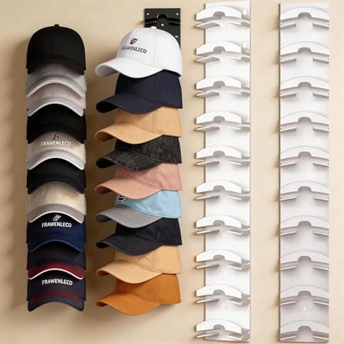 FRAWENLECO Hat Organizer for Baseball Caps, 2 Pack Wall-Mounted Cap Rack with Strong Adhesive & Screws, Space Saving Storage for Door, Closet, Holds up to 20 Hats(White) - Image 1