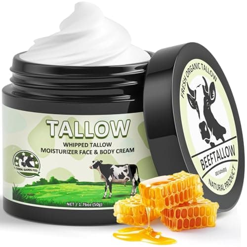 MINIBIRD Beef Tallow for Skin, Whipped Tallow and Honey Balm Cream, 100% Organic Grass-Fed Beef Tallow for Face, Tallow Face Moisturizer Body Lotion with Raw Honey, Unscented - Image 1