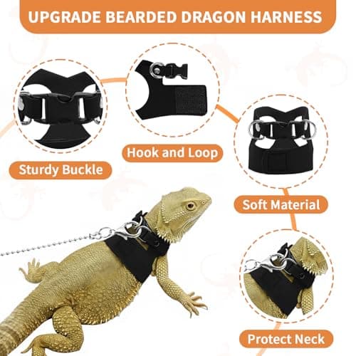VOXGET 3 Pack Bearded Dragon Leash and Harness Set for Small Animals, 6.5FT Leash with 3 Sizes Adjustable Harness for Lizard Walking Adventure, Soft Vest Clothes for Squirrel Reptile Lovers -Black - Thumbnail 2