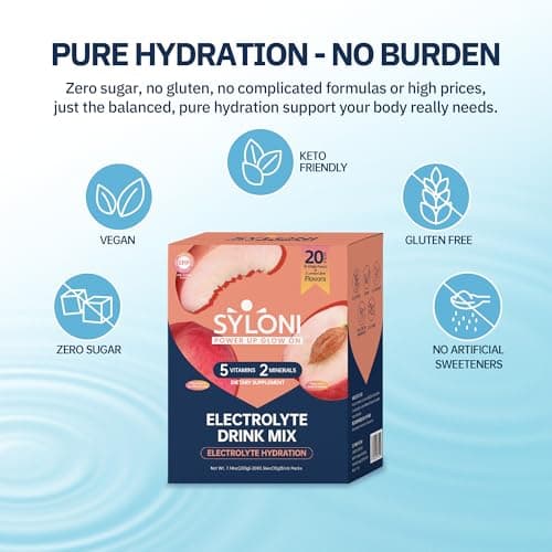 Syloni Electrolytes Powder Packets, White Peach(0.36 oz*20 Sticks), Sugar Free Hydration Packets Electrolyte Drink Mix with 7 Vitamins and Electrolytes, Keto Friendly, Vegan, Gluten Free - Thumbnail 5
