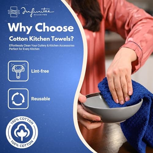 Infinitee Xclusives Premium Kitchen Towels – Pack of 3, 100% Cotton |15 x 25| Inches Absorbent Dish Towels - Terry Kitchen Dishcloth Towels - Blue Dish Cloth for Household Cleaning - Thumbnail 2