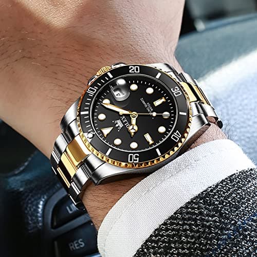 OLEVS Watch for Men with Day Easy to Read Dial, Gold Mens Stainless Steel Waterproof Luminous Analog Quartz Classic Watchesreloj para Mujer Rotatable Bezel Dial Gift - Thumbnail 5