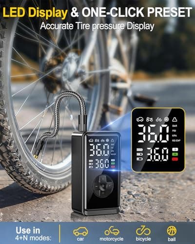 Tire Inflator Portable Air Compressor, Auto Air Pump for car tires with Digital Tire Pressure Gauge, Dual Digital LCD, Pocket Air Compressor for Cars, Bike, Motorcycle, Ball - Thumbnail 6
