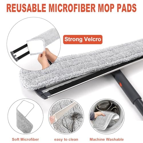 24in Flat Mop for Cleaning Floors, Heavy-Duty Microfiber Wet Mop with Easy Wringing & Deep Cleaning, Includes 4 Reusable Mop Cloths and Adjustable Long Handle - Thumbnail 5